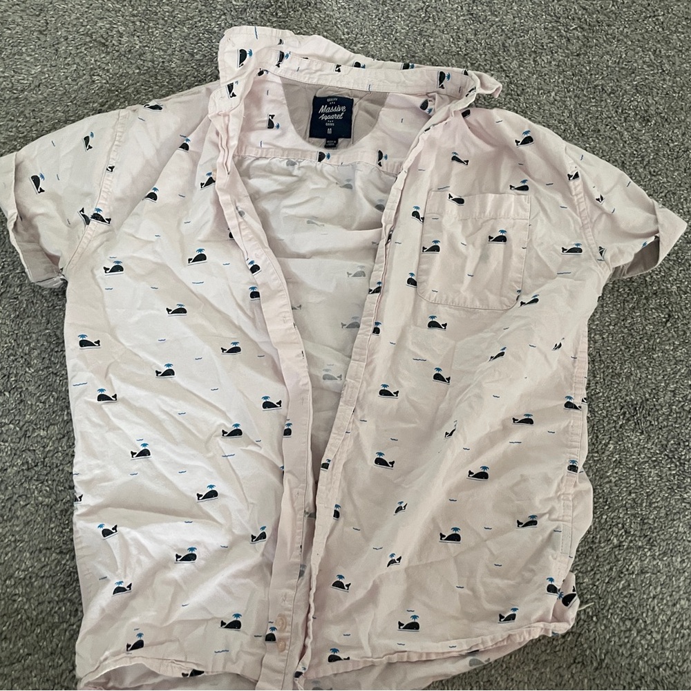 Pink Casual Button Down Shirt Short Sleeve